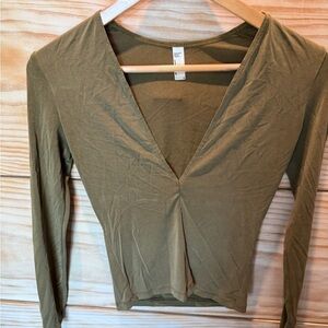 American Apparel
Size medium 
Olive V-Neck Long Sleeve Top